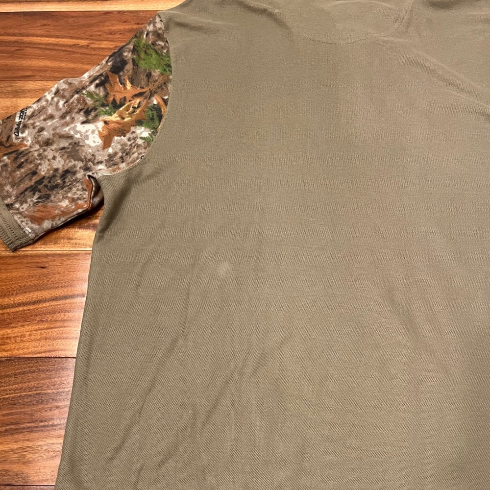 Cabelas Polo Shirt Mens XL Tall Olive Green Camo Sleeve Hunting Outdoor Pique - Picture 6 of 8